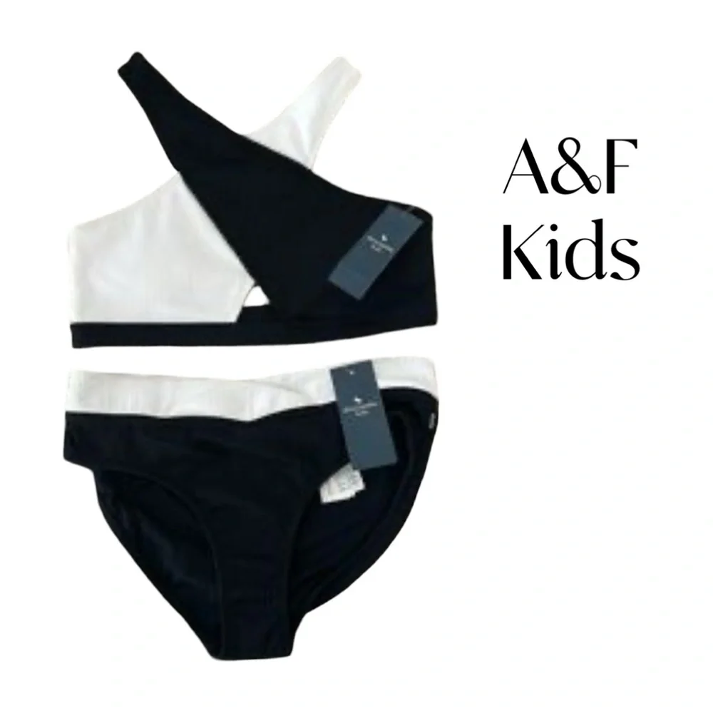 A&F Girls Kids Black and White Bikini Set Sz 9/10 NWT
